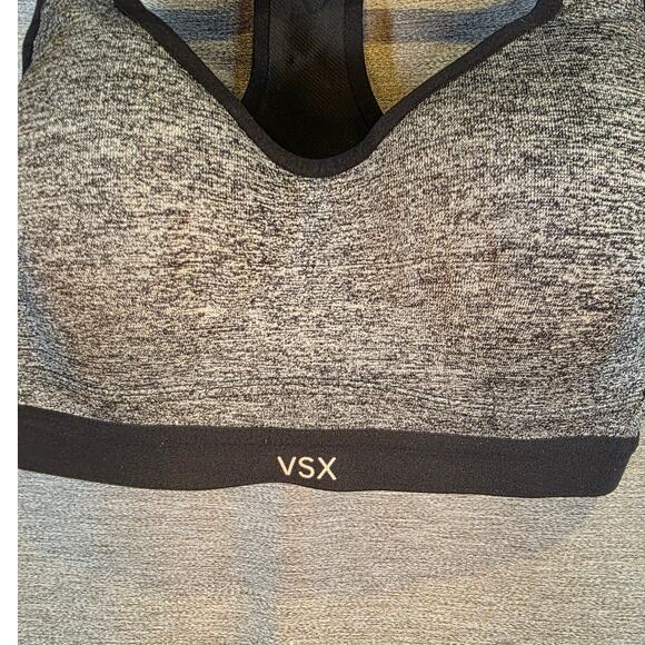 VSX Victorias Secret 32C Incredible Sports Bra Padded Gray Black Razerback - Picture 2 of 5